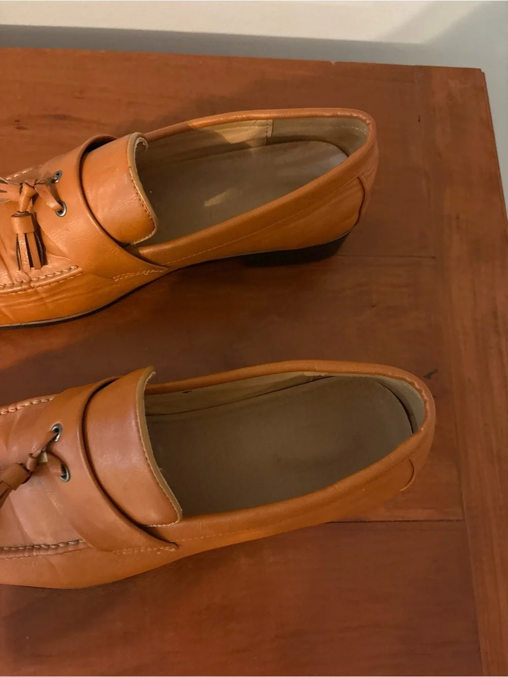 Men’s Cognac Tassel Loafers Size 45 Faux Leather Slip-On Dress Shoes 11-11.5